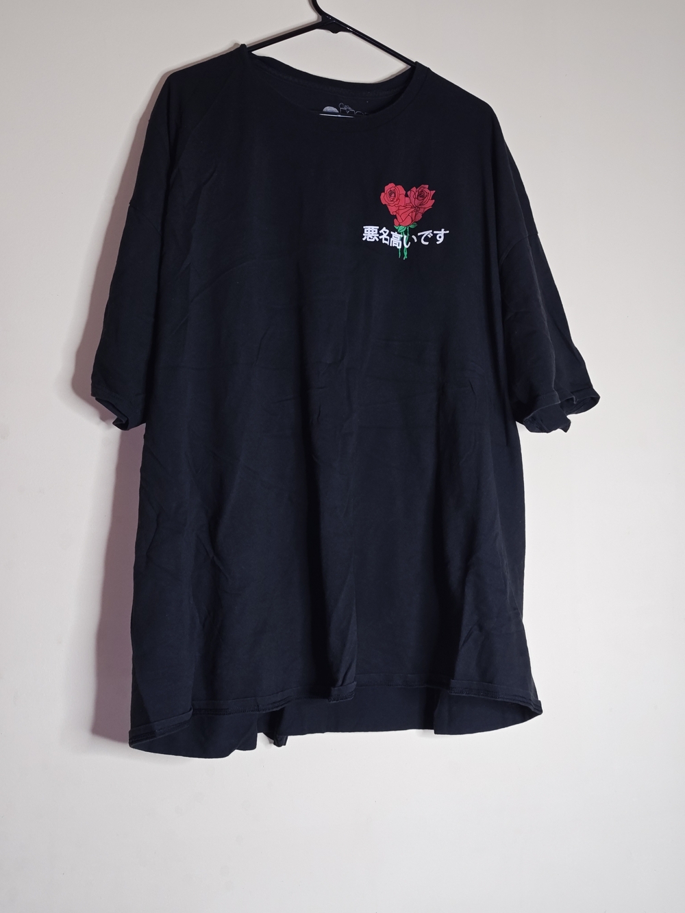 Black Men's T-Shirt with Red Rose Graphic